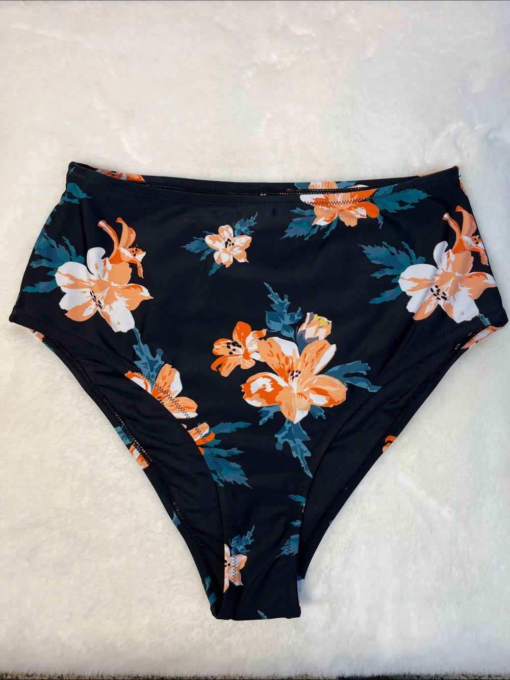 Cupshe black with peach and white flowers bikini bottom